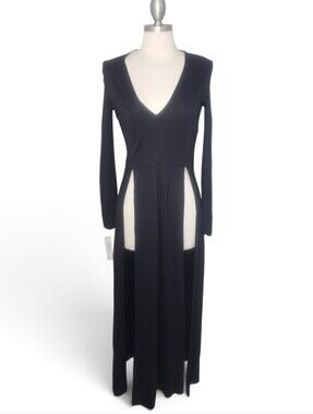 Zara Split Front Black Midi Dress Size S